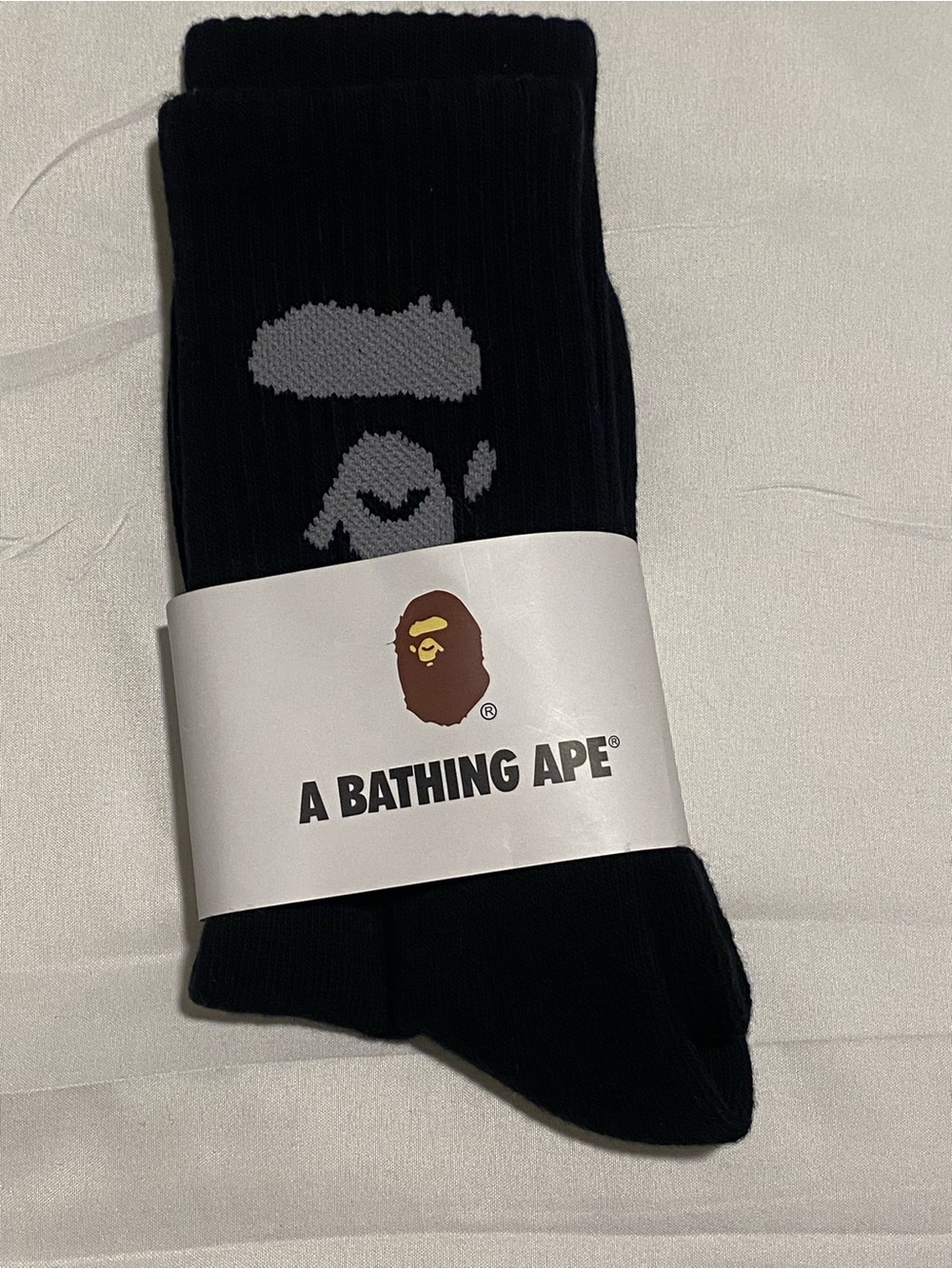 A Bathing Ape BAPE Grey Ape Head Knit Socks Black - Brand New One Size Authentic